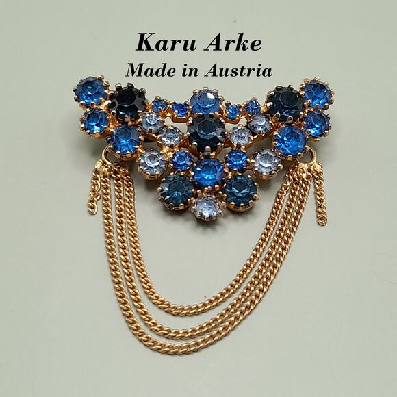 Vintage Karu Arke Austria Blue Rhinestone Chain Dangle Brooch main image 10